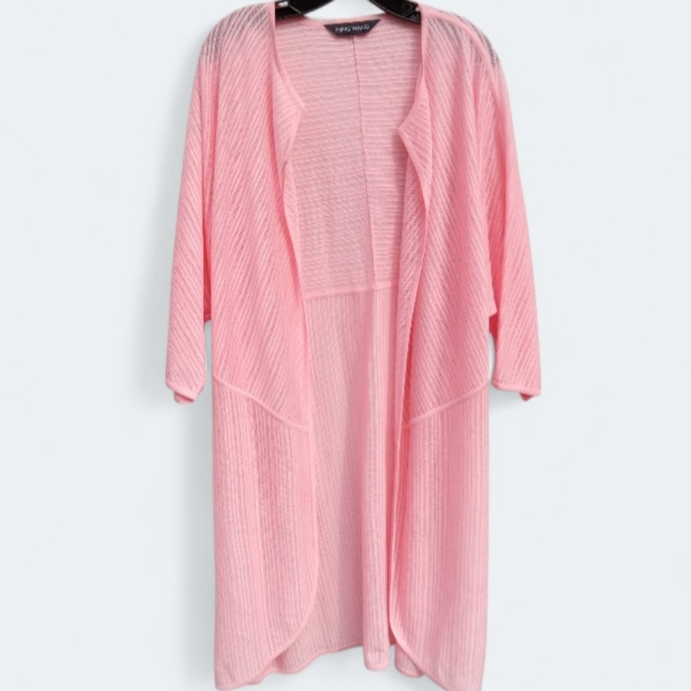 Ming Wang Pink Women's Open Front Sheer Long Cardigan Size Unknown XL?